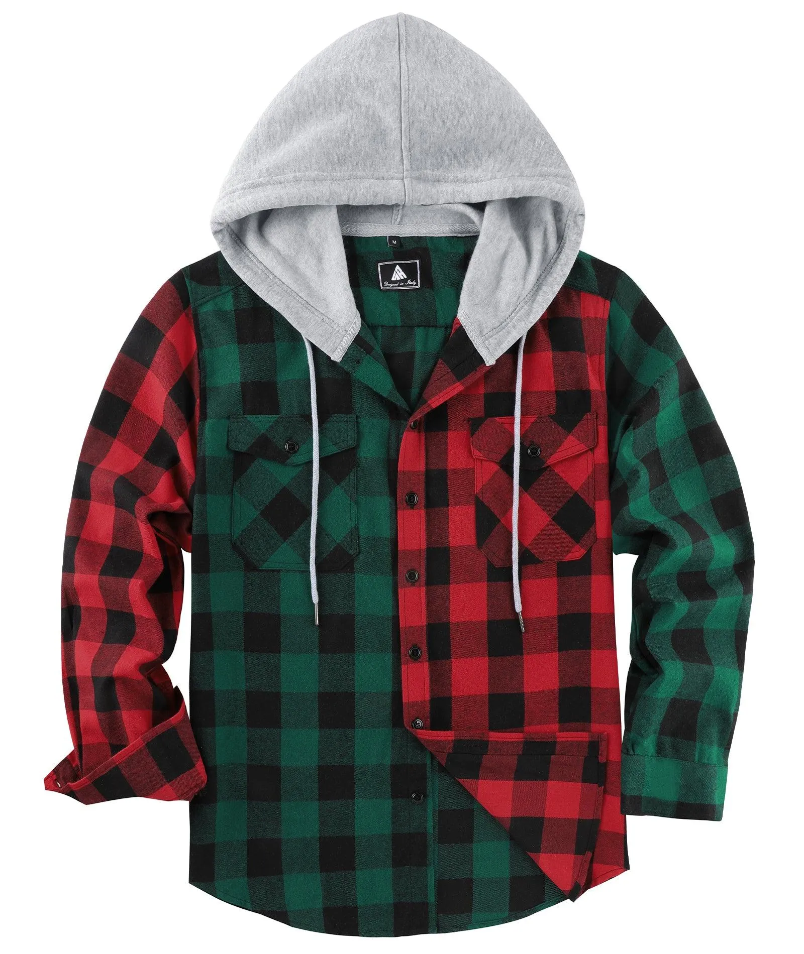 Men's Button up Flannel Plaid Hoodie-ZPK007910