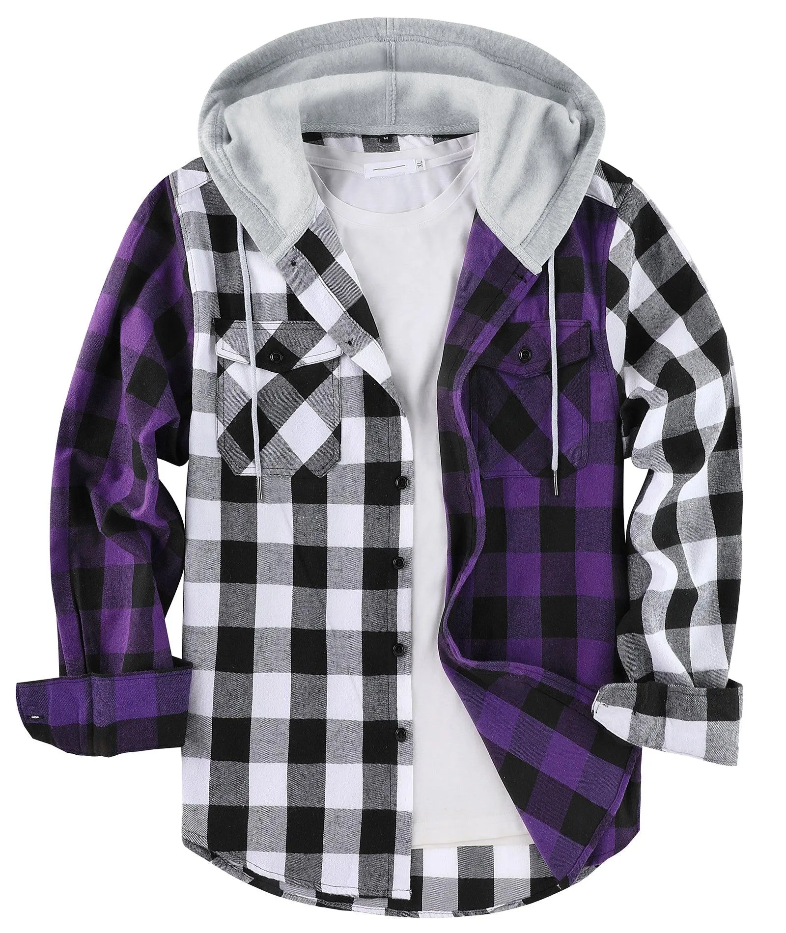 Men's Button up Flannel Plaid Hoodie-ZPK007910