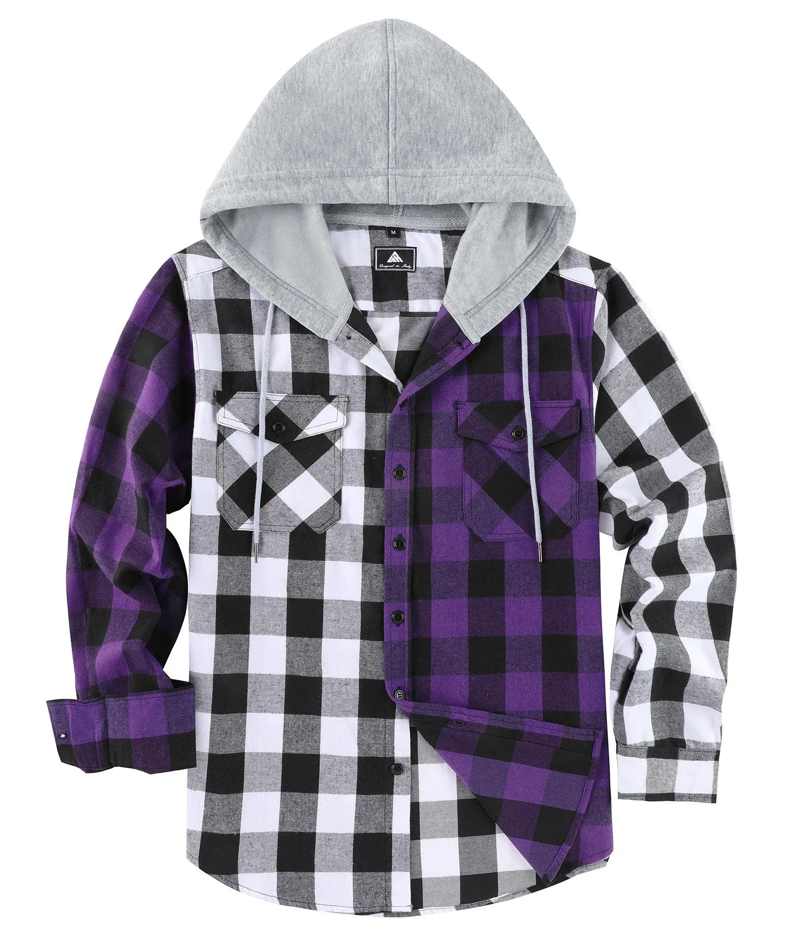 Men's Button up Flannel Plaid Hoodie-ZPK007910