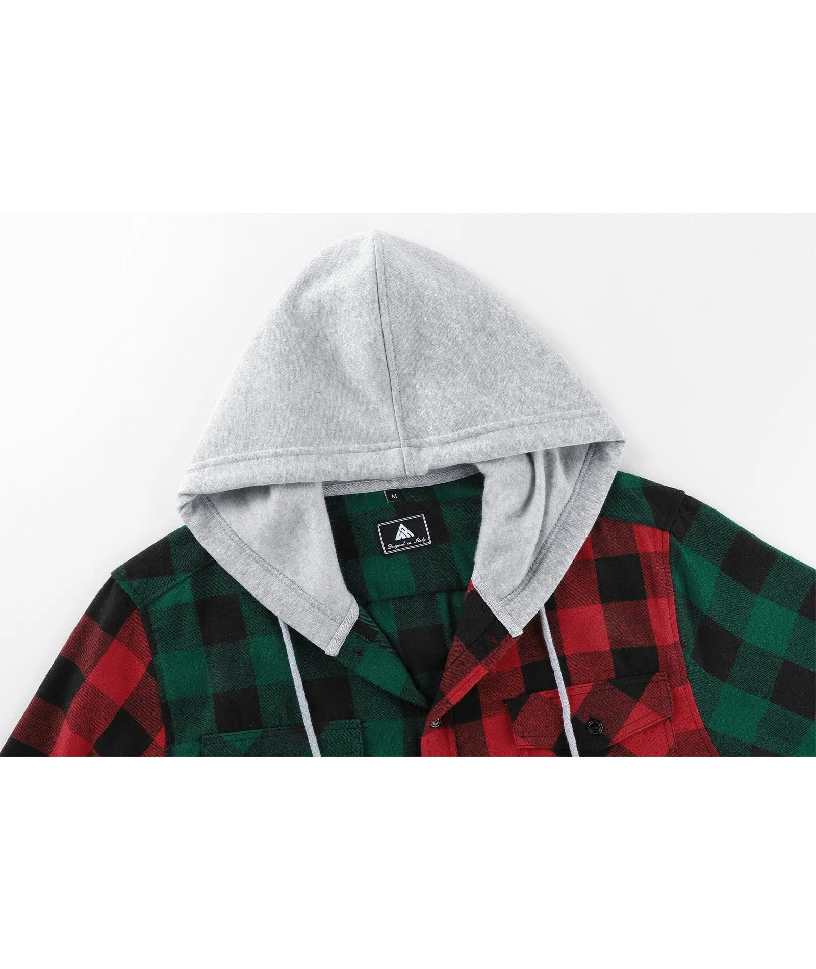 Men's Button up Flannel Plaid Hoodie-ZPK007910