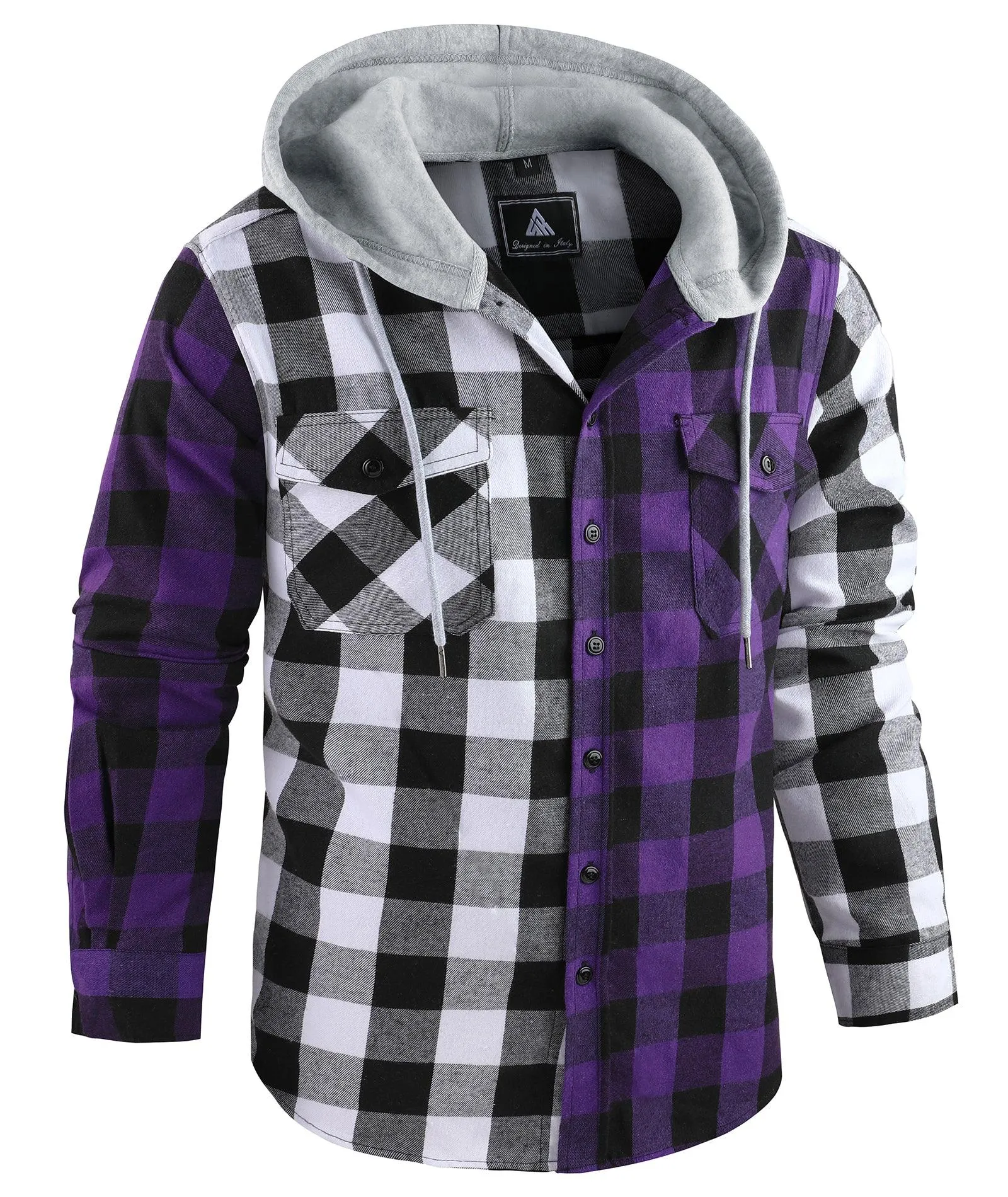 Men's Button up Flannel Plaid Hoodie-ZPK007910