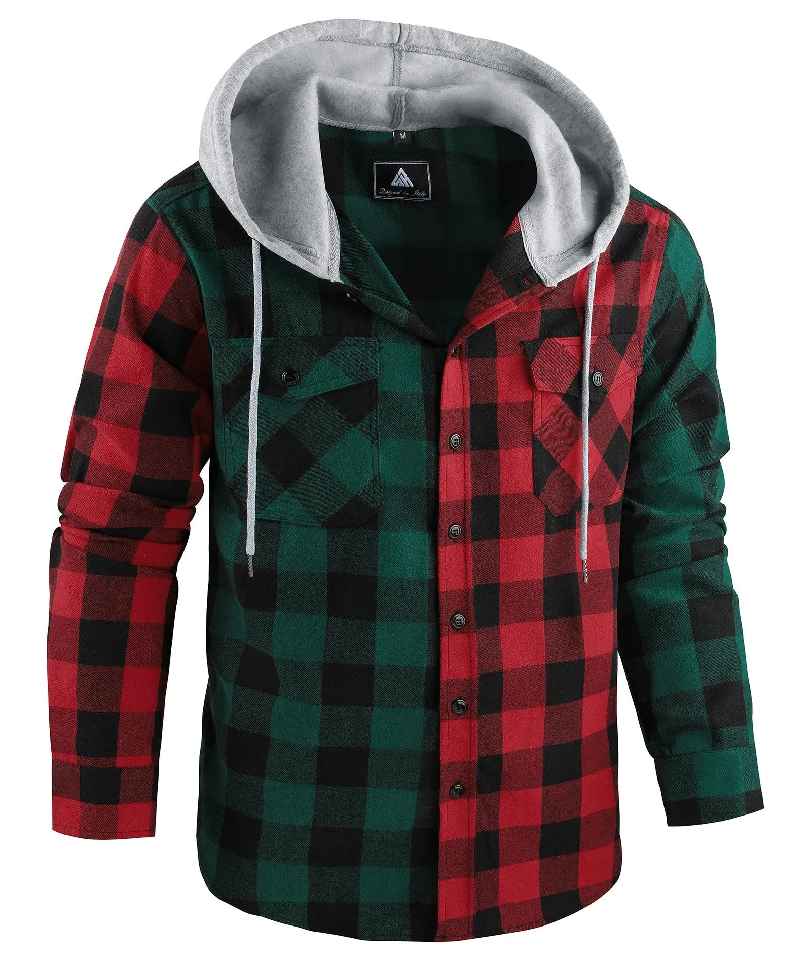 Men's Button up Flannel Plaid Hoodie-ZPK007910