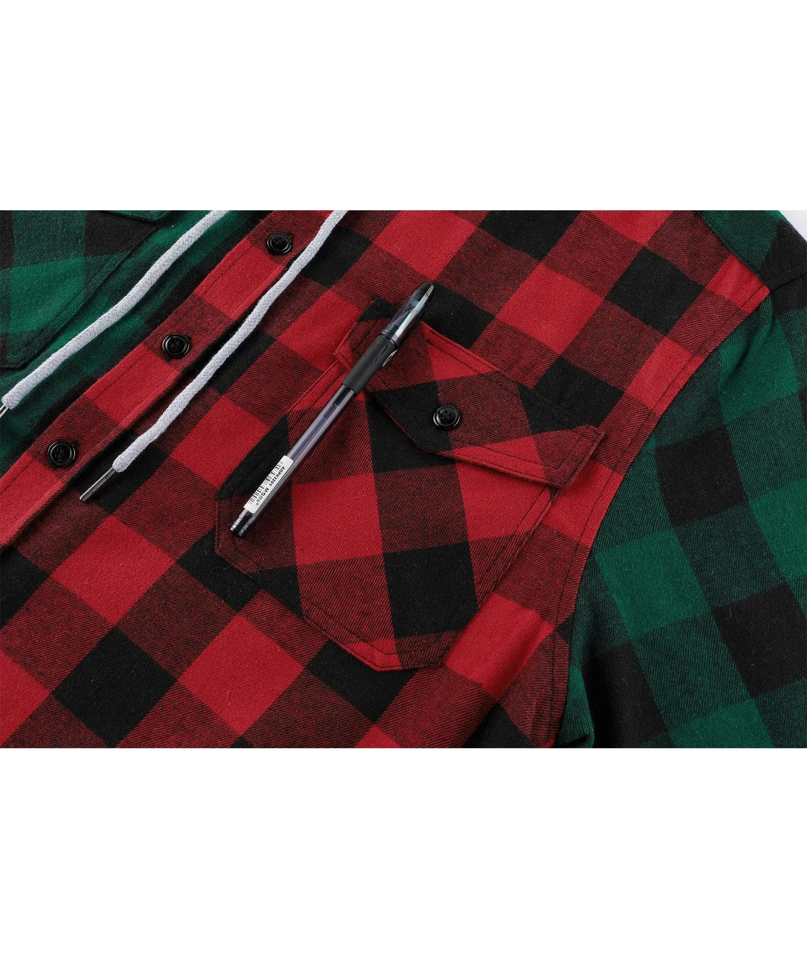 Men's Button up Flannel Plaid Hoodie-ZPK007910