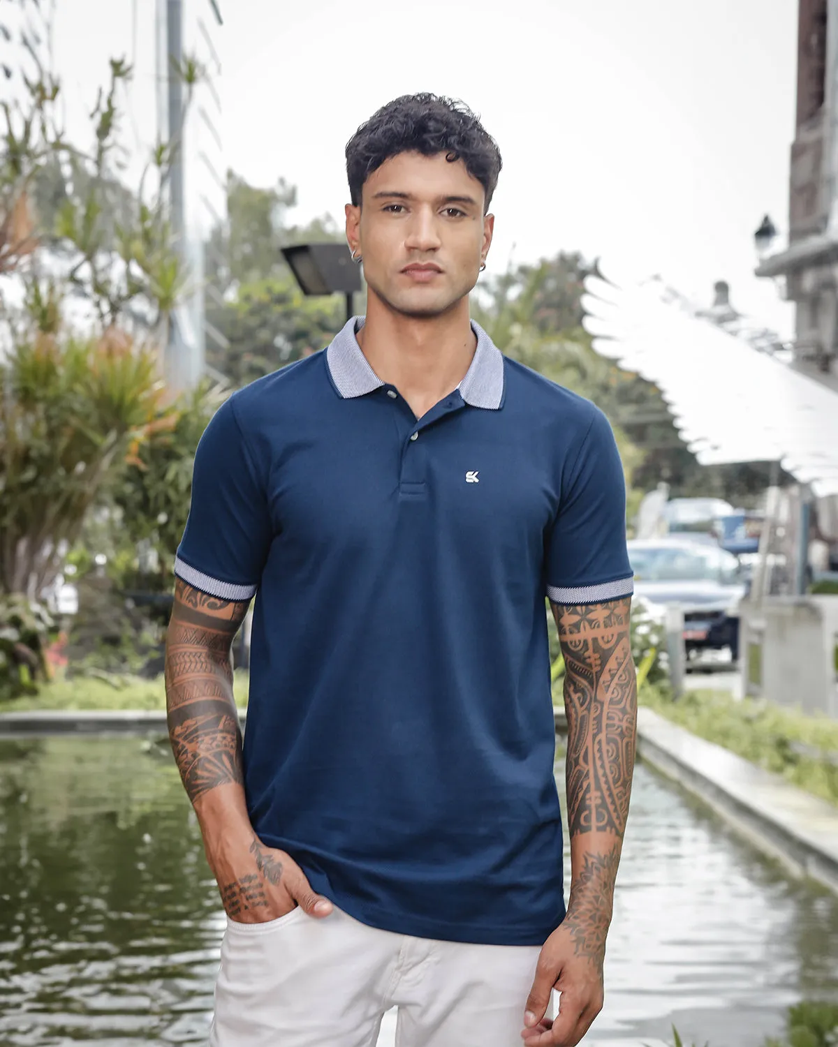 Men's Navy Pure Cotton Polo T-Shirt