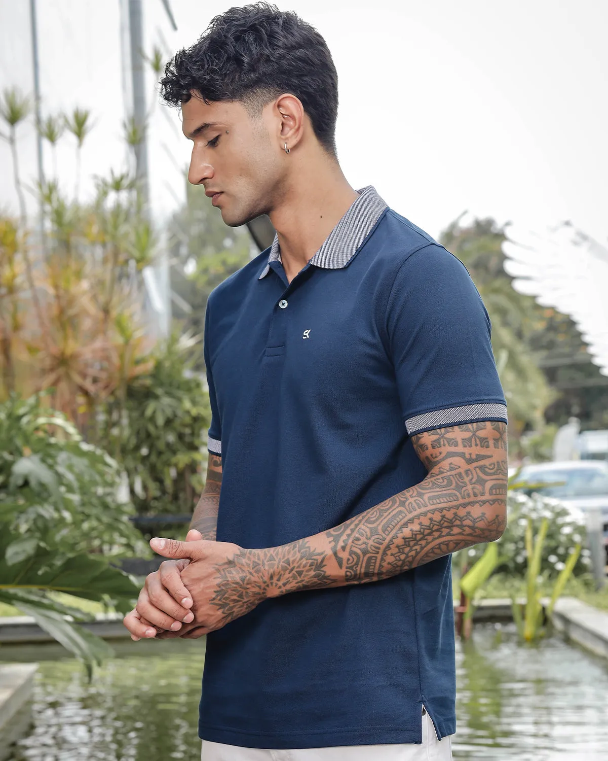 Men's Navy Pure Cotton Polo T-Shirt