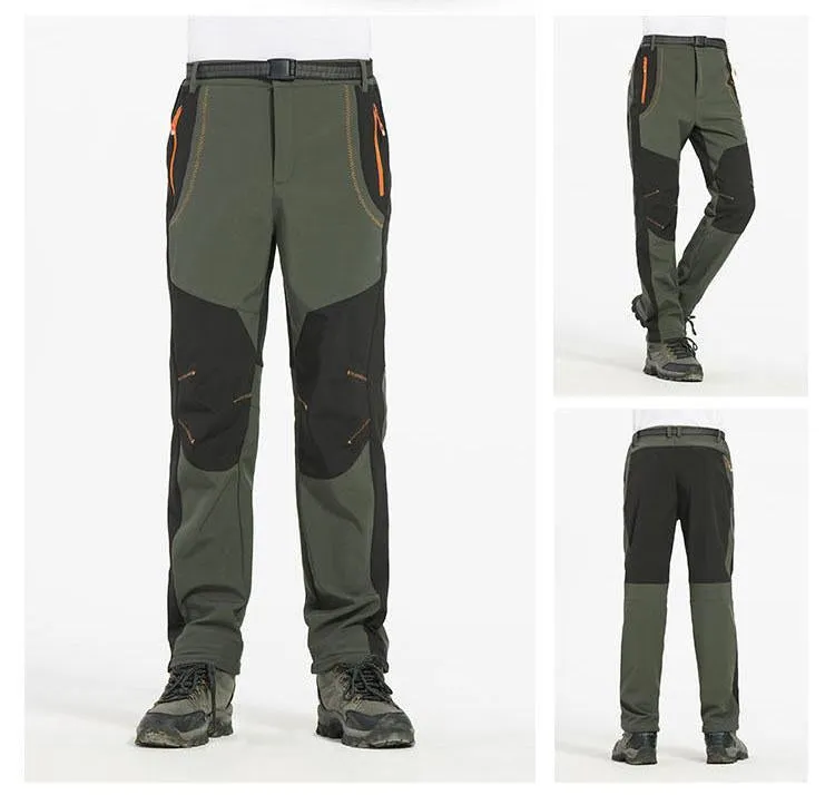 Men's Warm Winter Pants Men Fleece Lining Cargo Pants Mens Waterproof Trousers Male Stretch Casual Work Pants