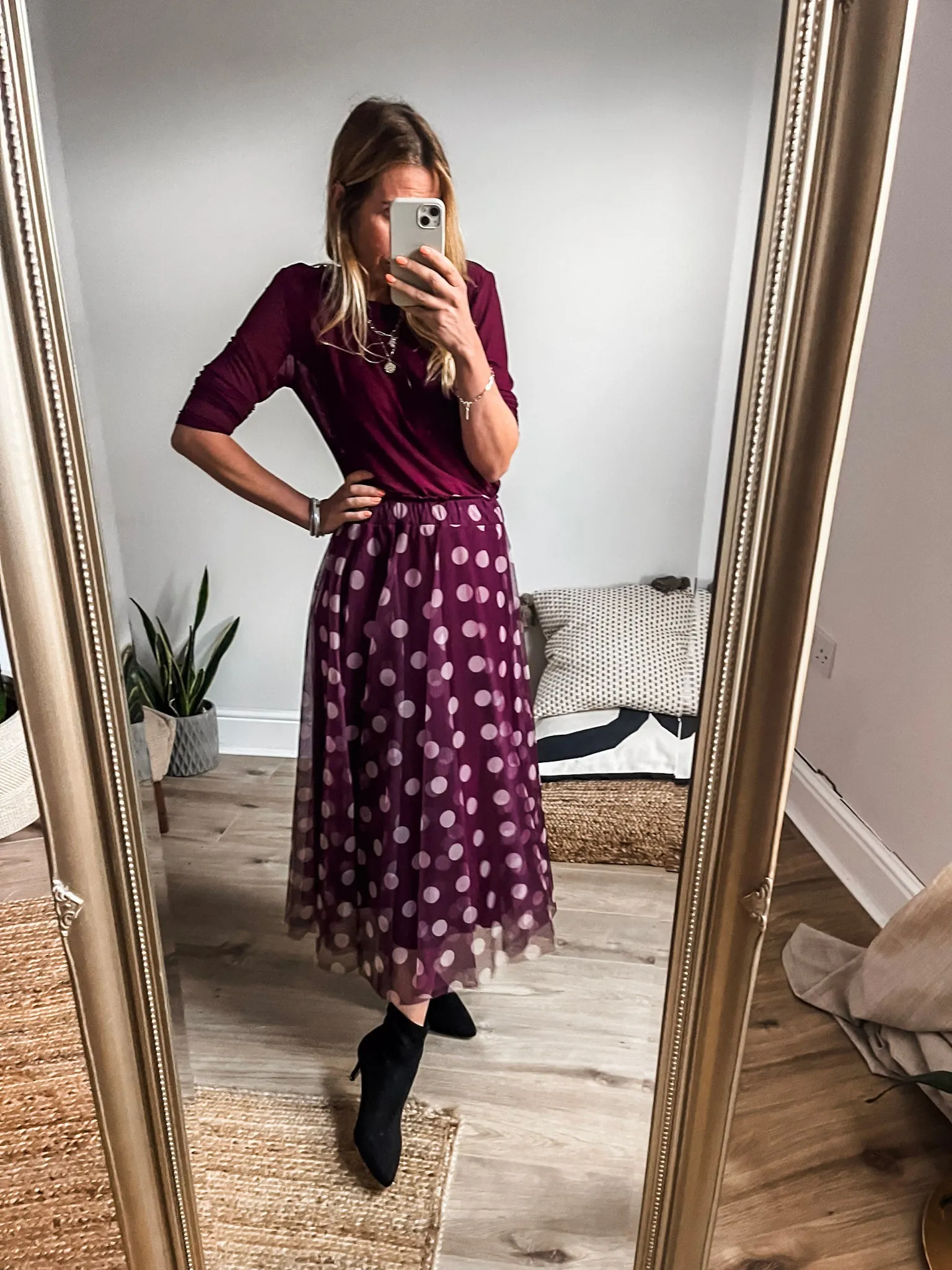 Mesh Polka Dot Midi Skirt