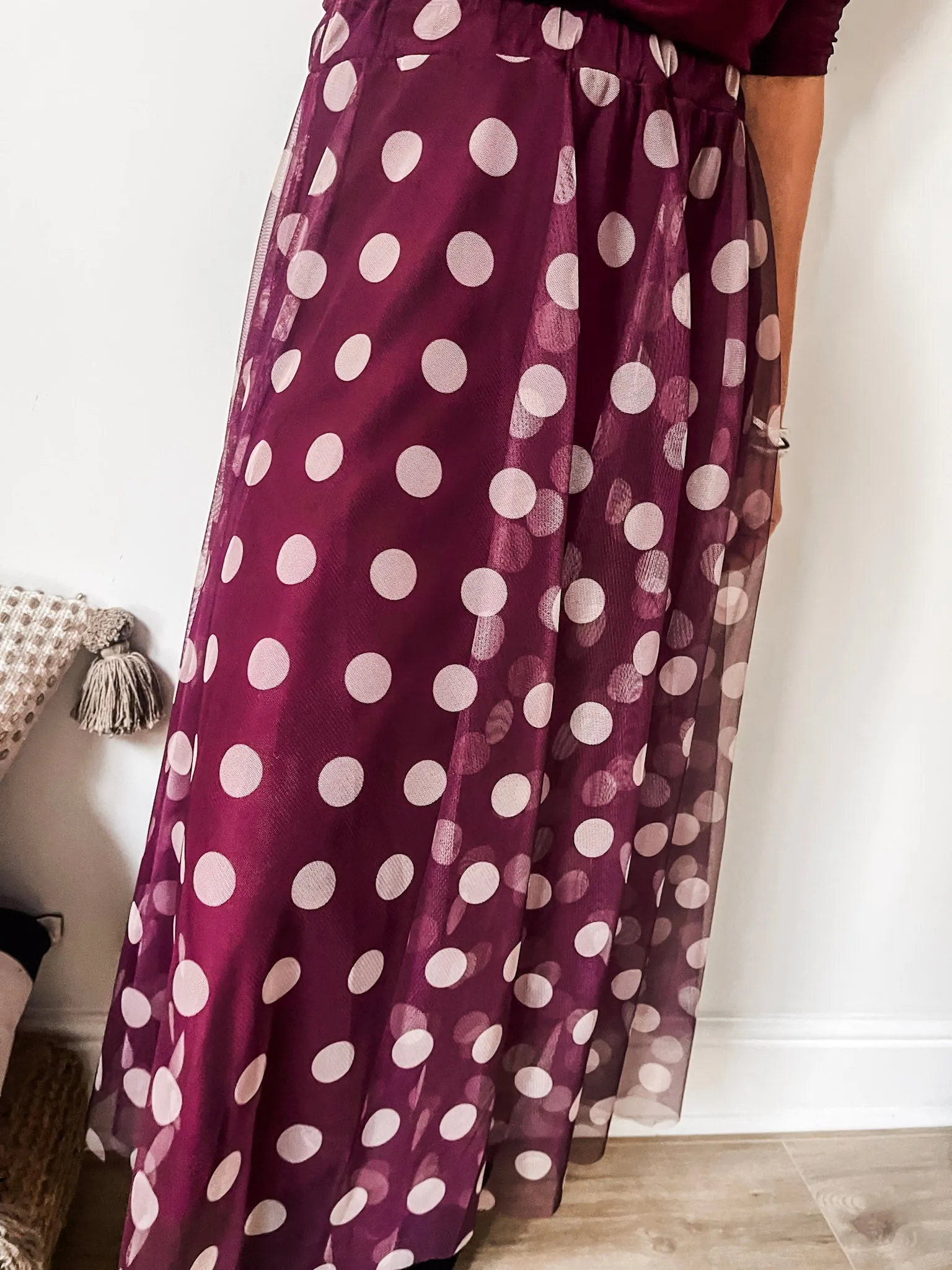 Mesh Polka Dot Midi Skirt