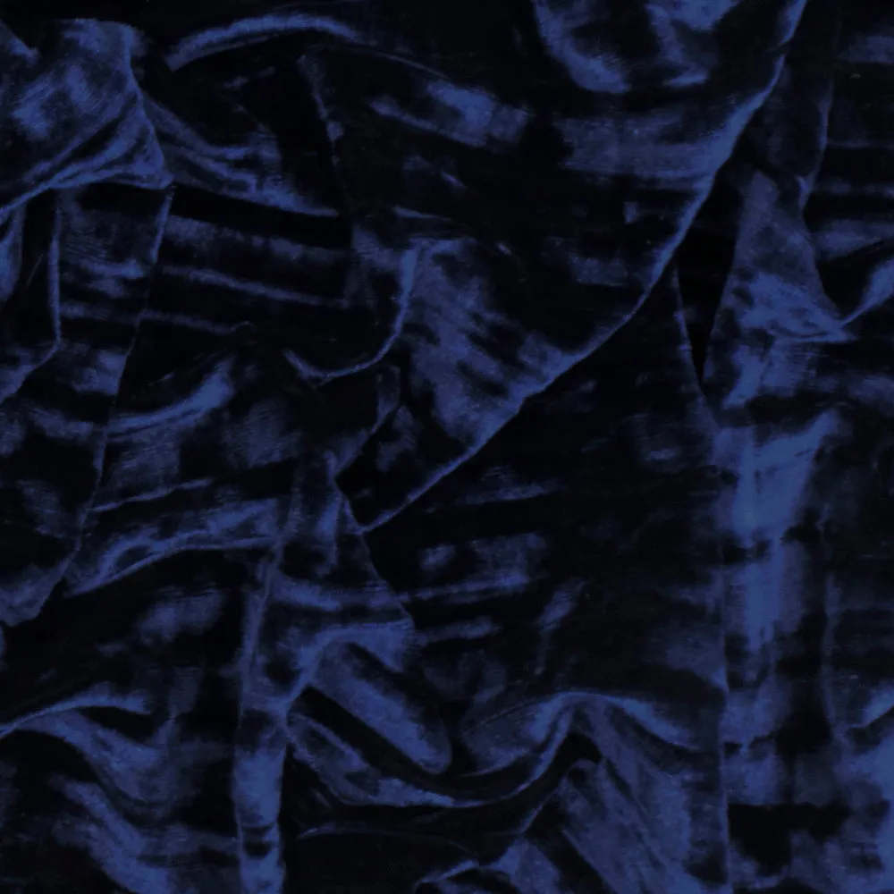 Midnight Blue Pleated Burnout Stretch Polyester Velvet Fabric