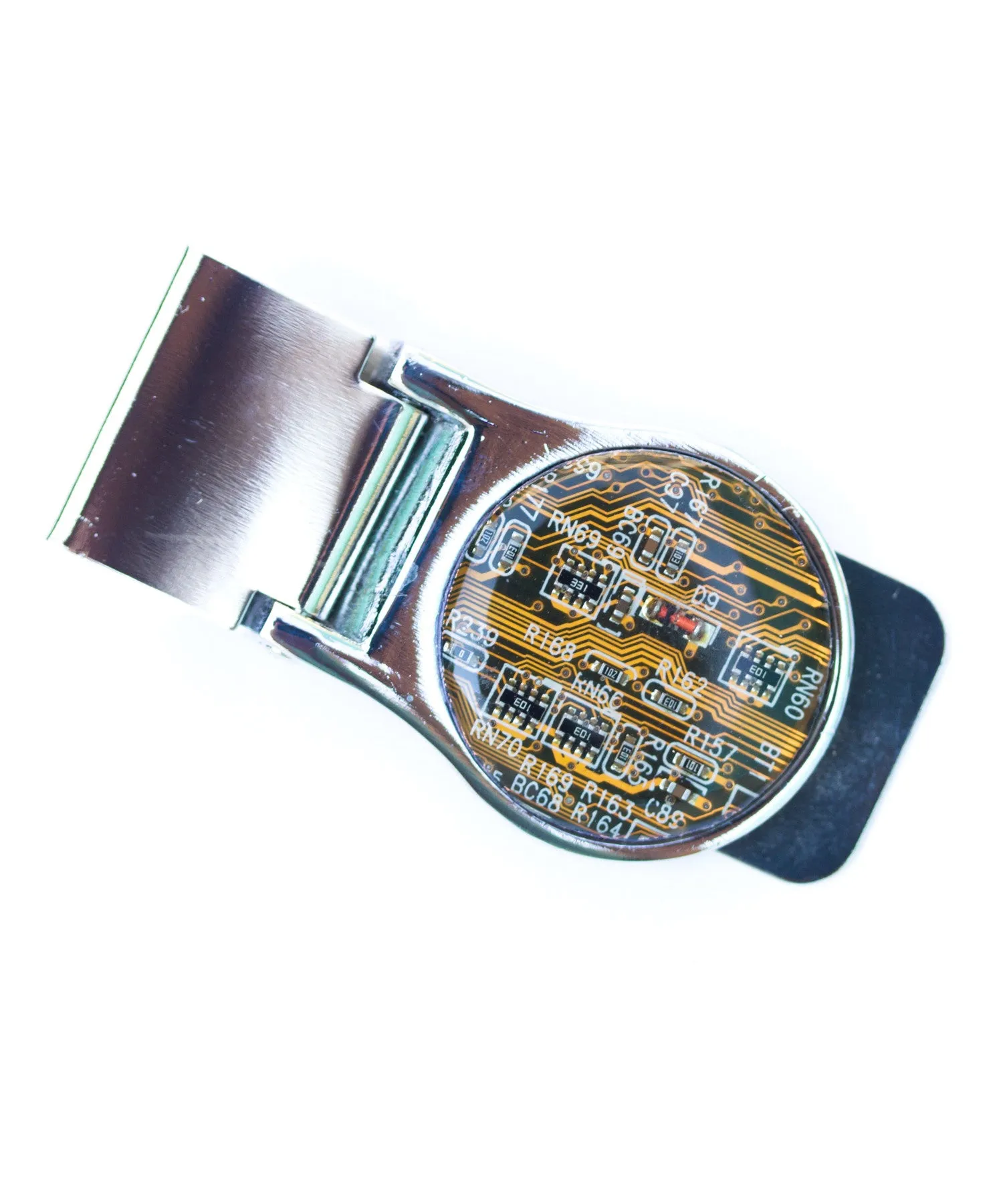 Money clip with circuit board piece