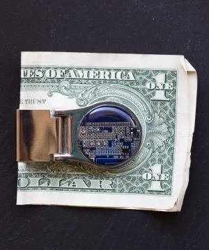 Money clip with circuit board piece