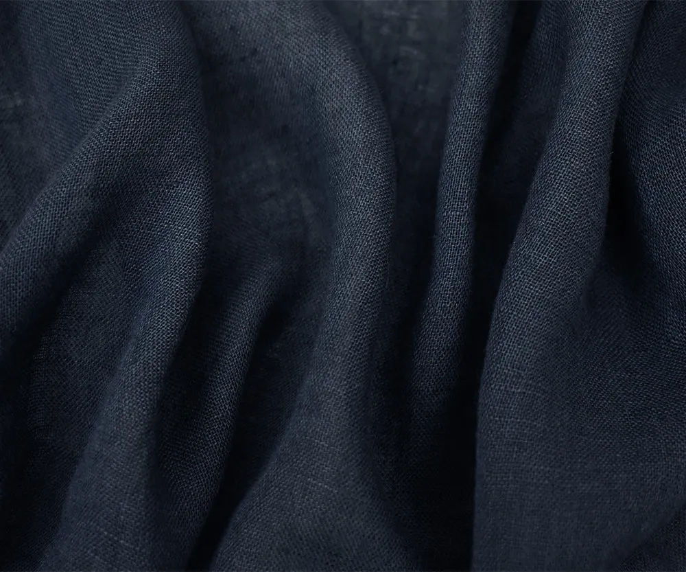 Navy Blue Washed Semi-Sheer Solid Linen Woven Fabric