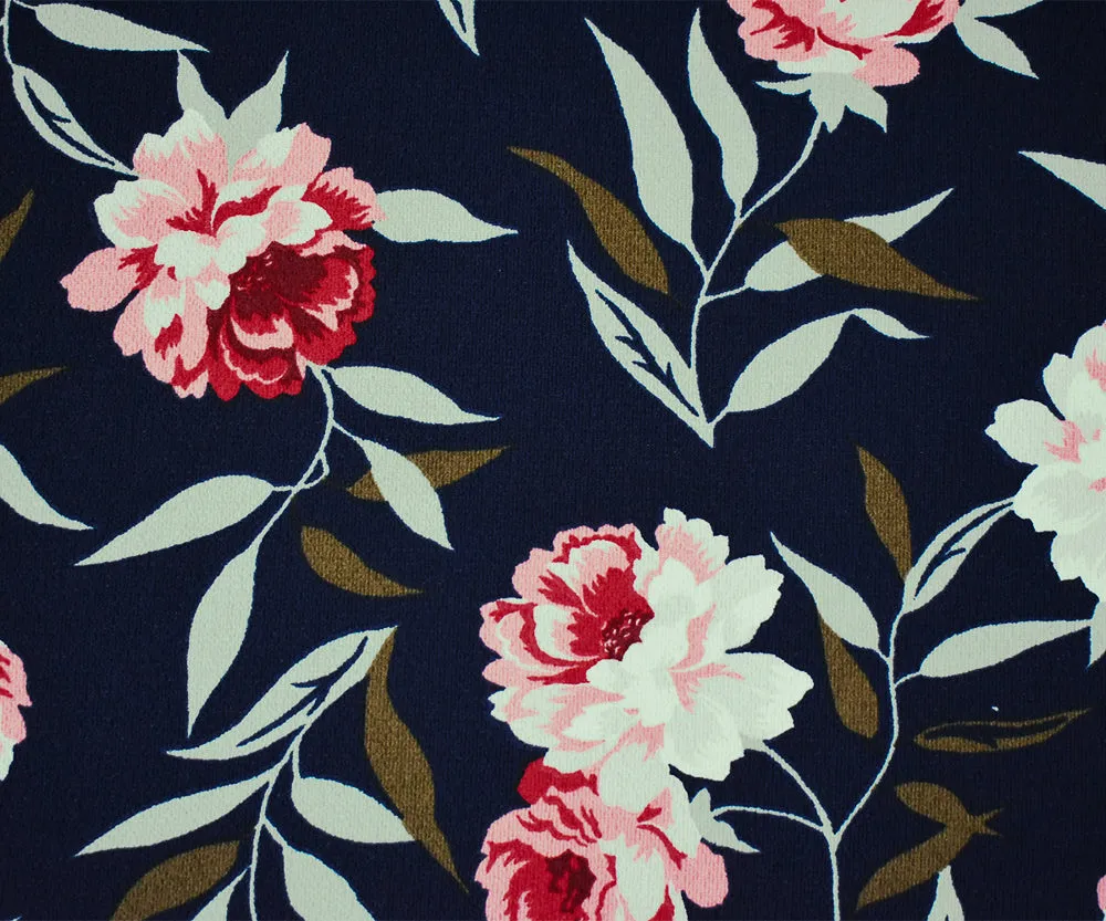 Navy-Pink-Multi Floral Printed Poly Pebble Crepe Georgette Woven Fabric