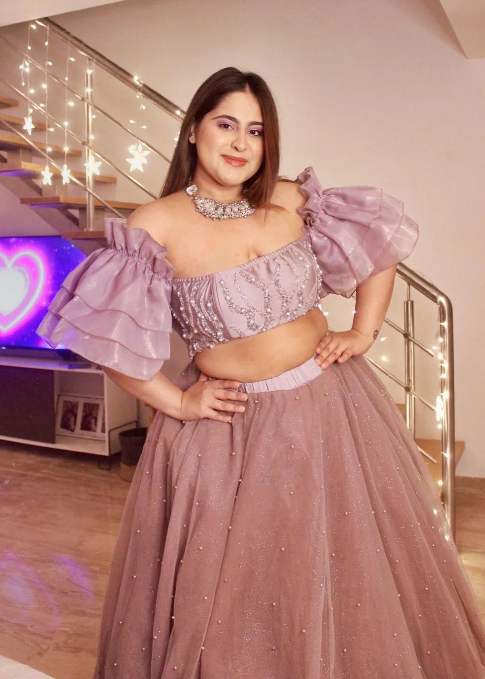 Nysa Mauve Pearl Tulle Lehenga