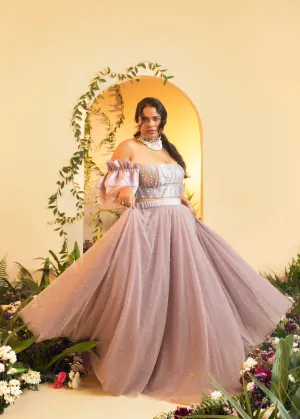 Nysa Mauve Pearl Tulle Lehenga