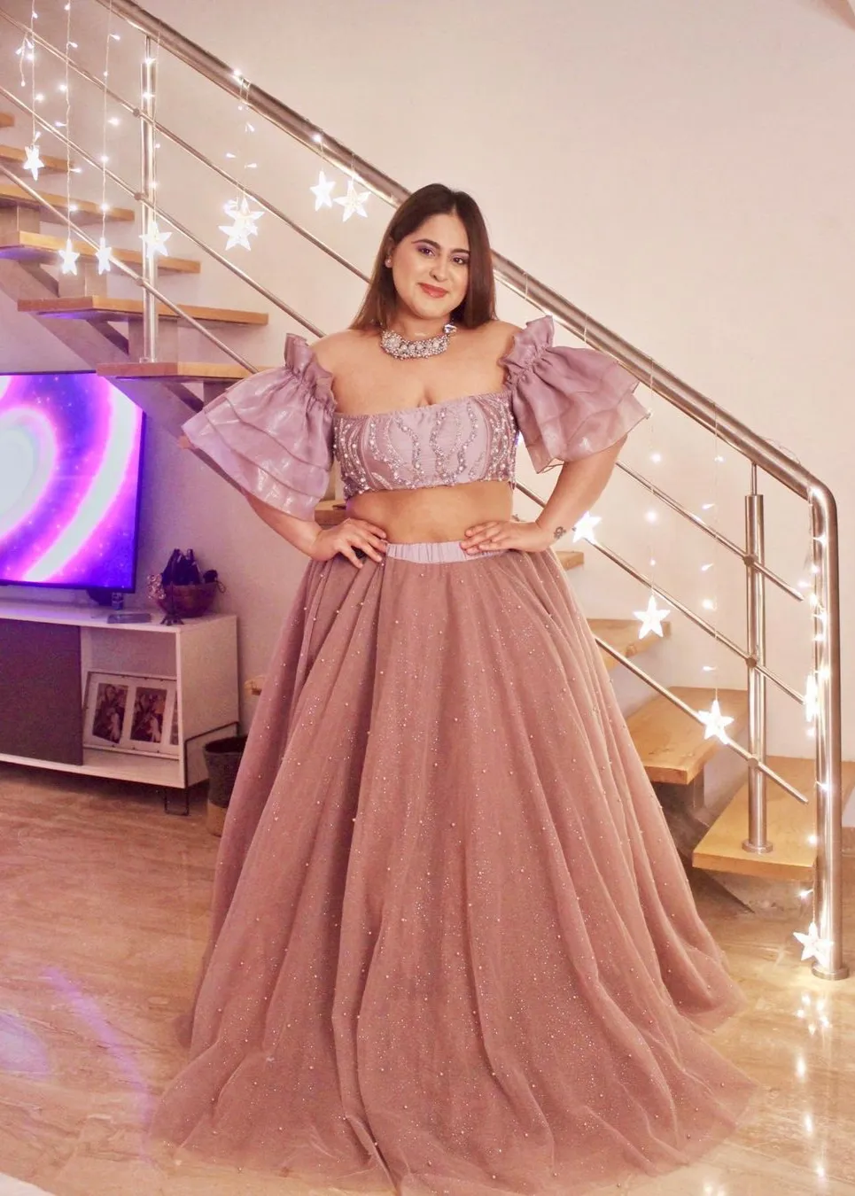 Nysa Mauve Pearl Tulle Lehenga