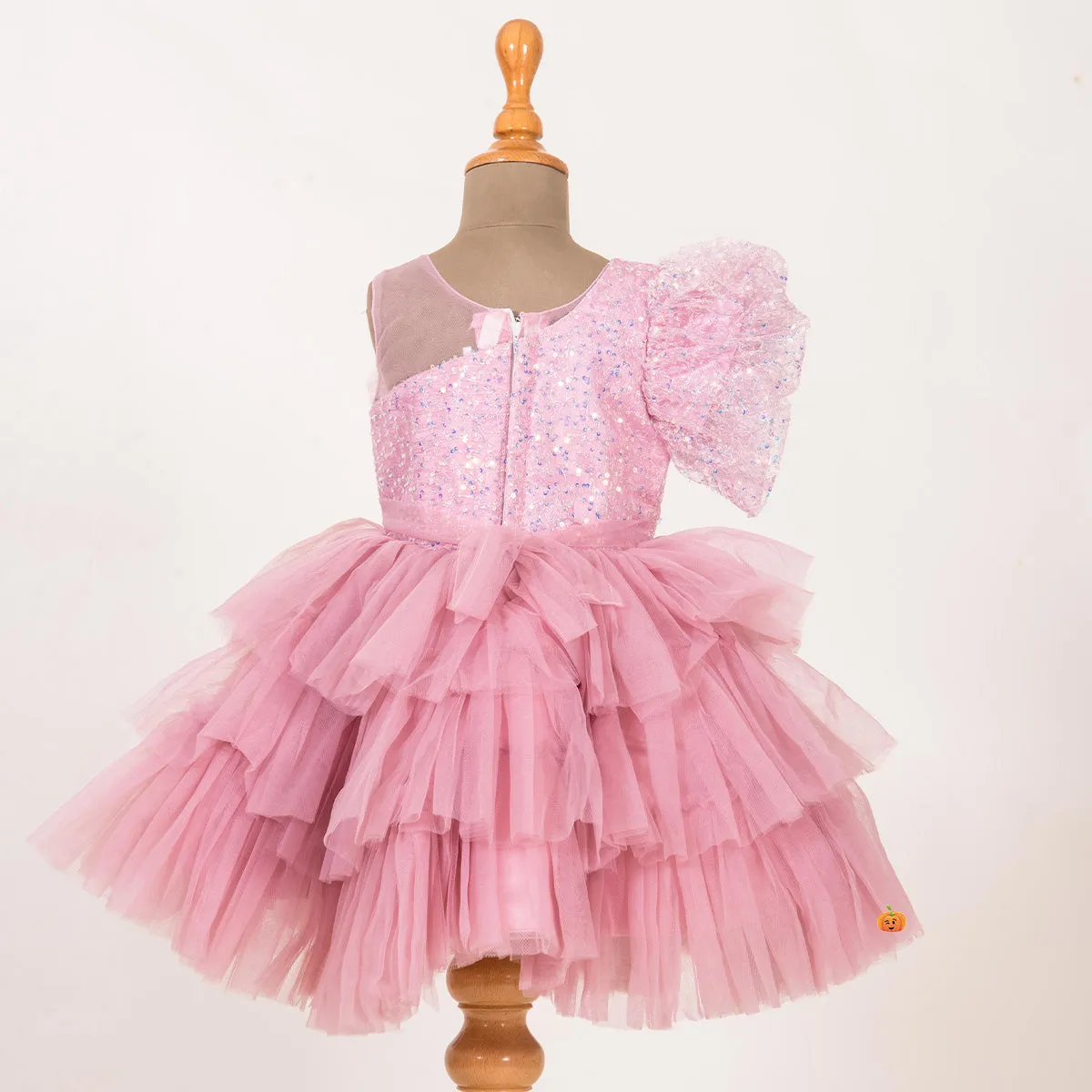 One Shoulder Pink Girls Frock