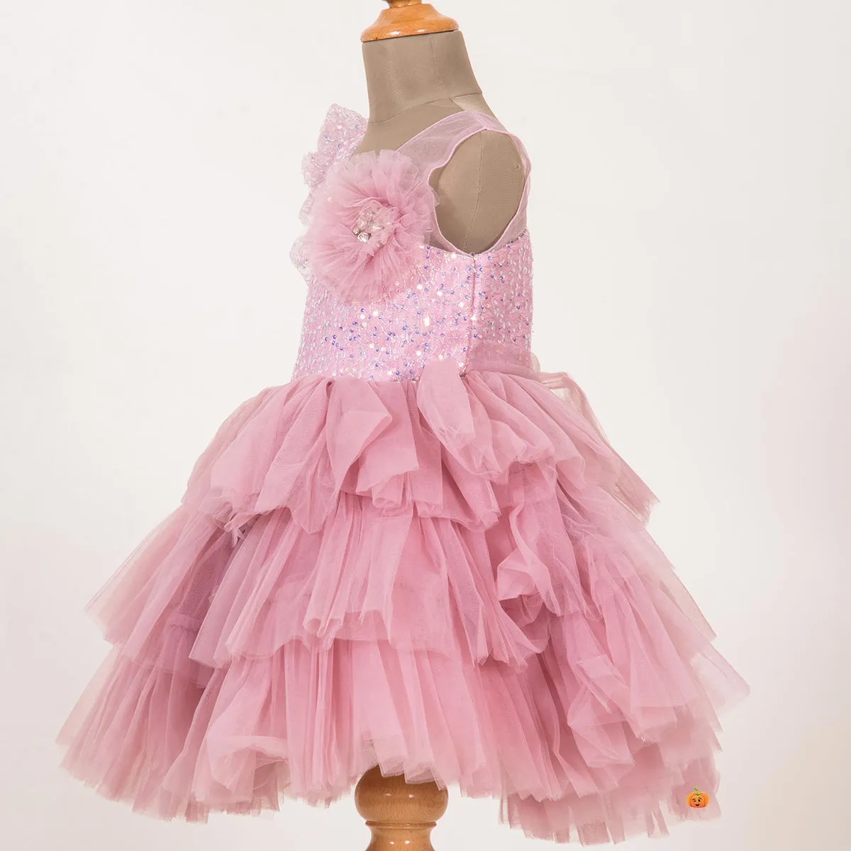 One Shoulder Pink Girls Frock