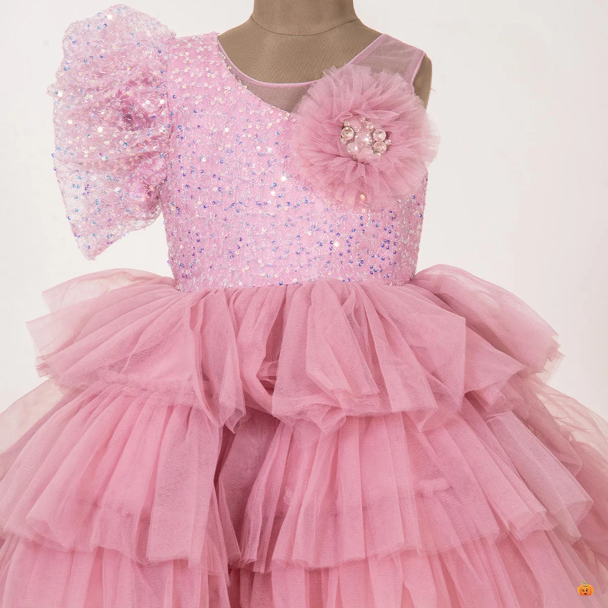 One Shoulder Pink Girls Frock