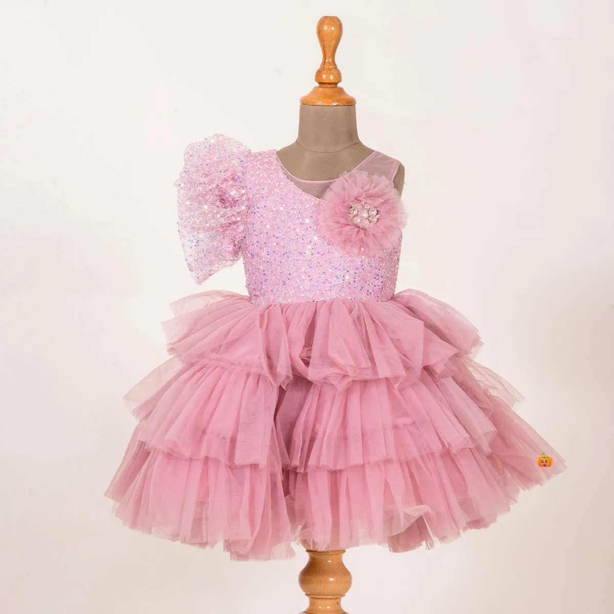 One Shoulder Pink Girls Frock