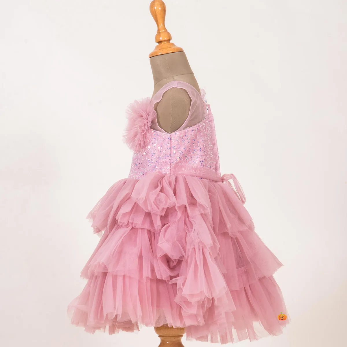 One Shoulder Pink Girls Frock