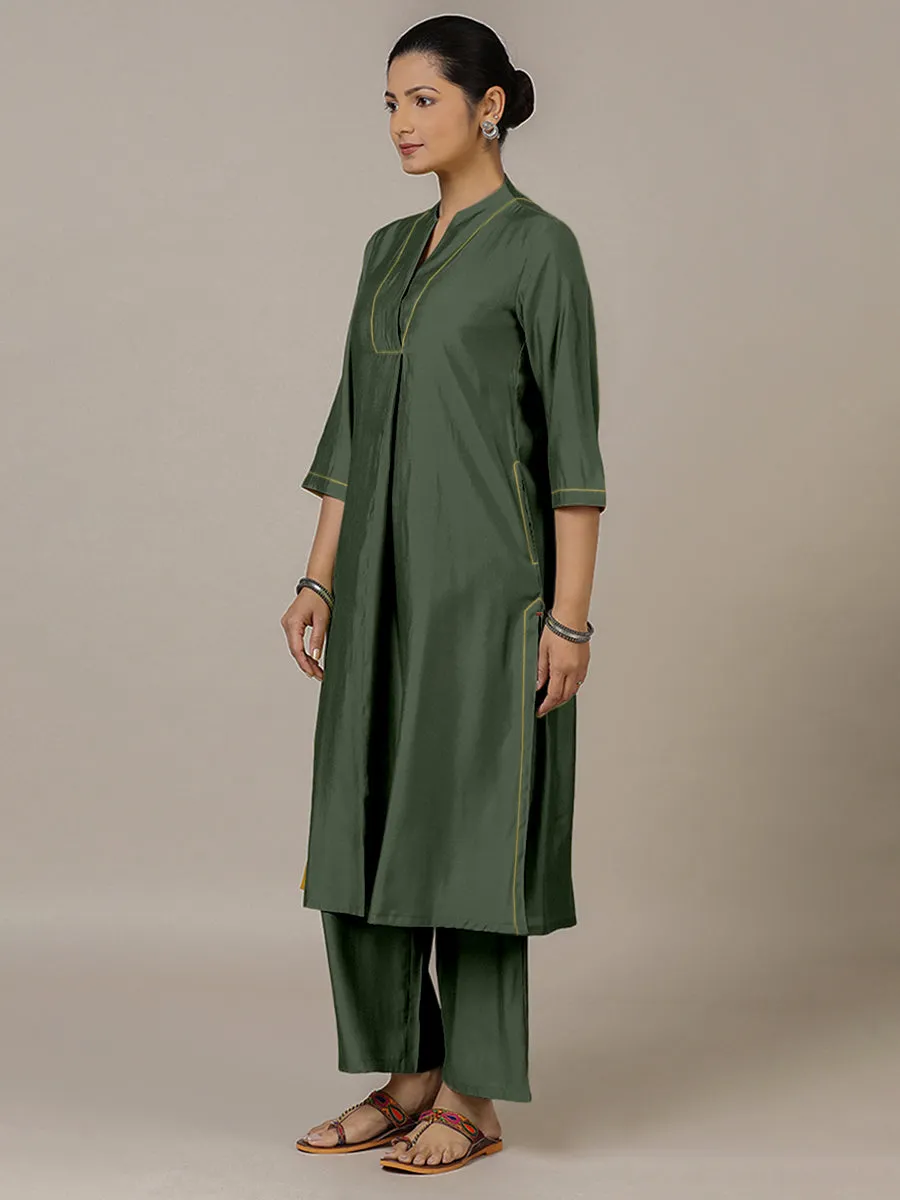 Paakhi x Rozaana | A Line Kurta in Pine Green with Thread Work | Coords or Only Kurta