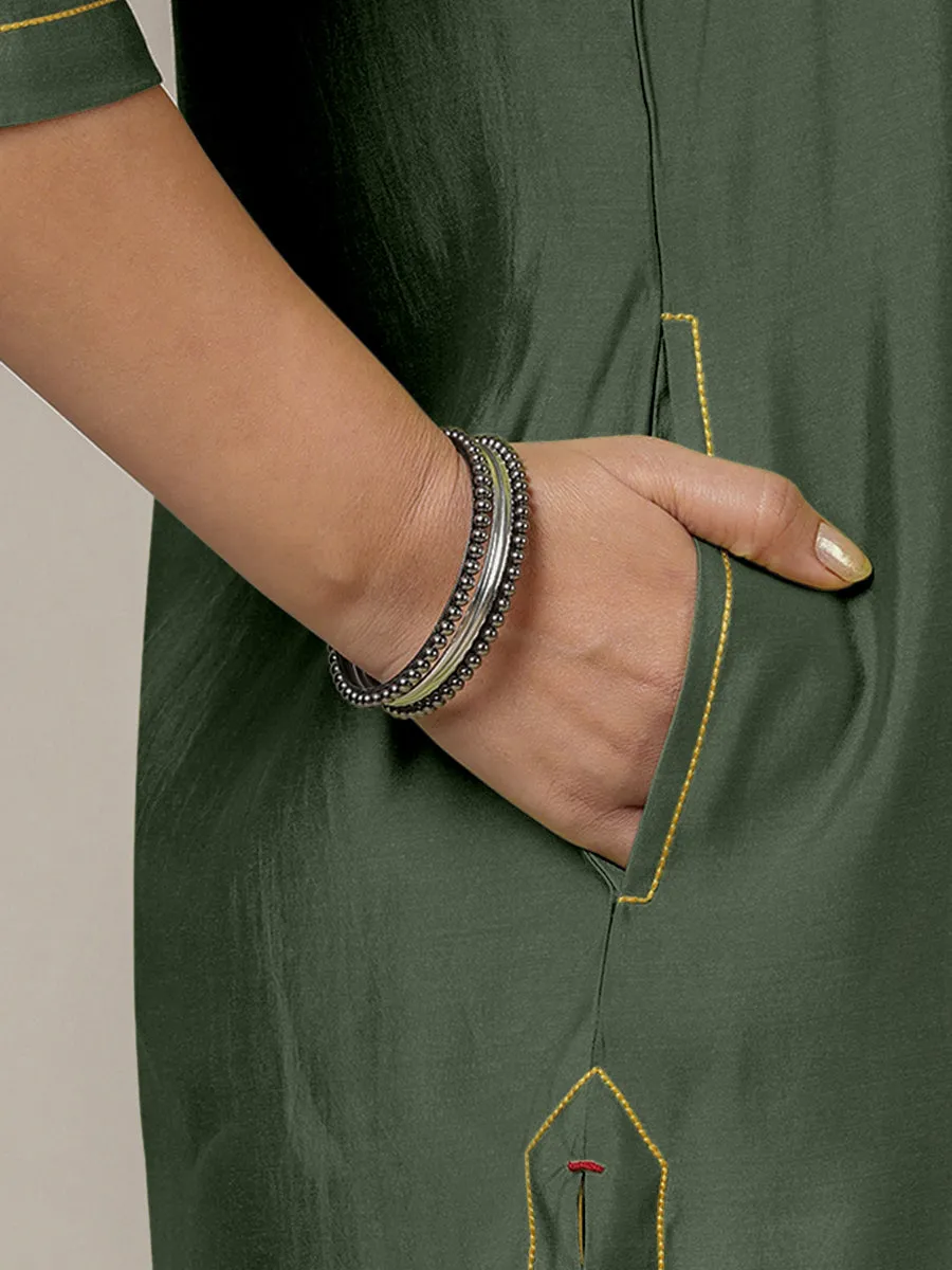 Paakhi x Rozaana | A Line Kurta in Pine Green with Thread Work | Coords or Only Kurta