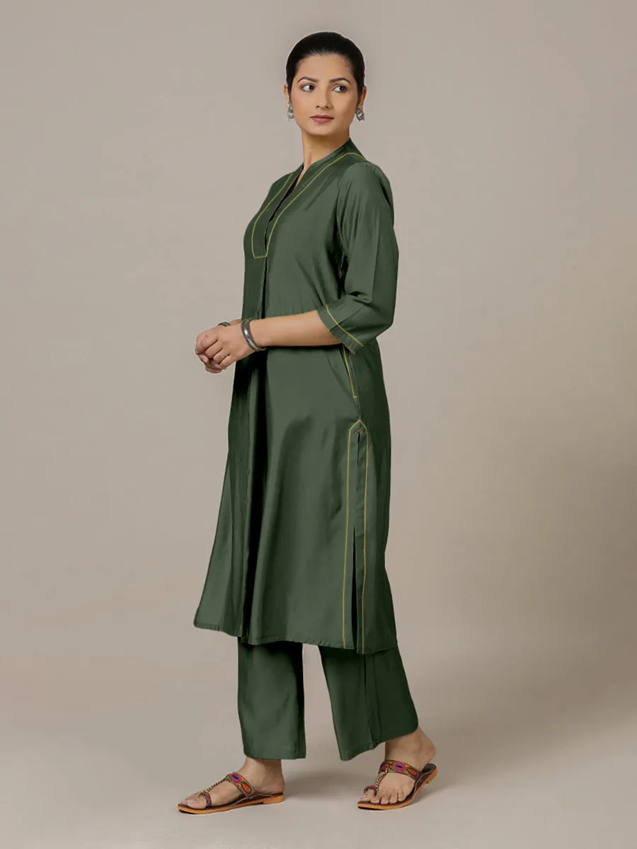 Paakhi x Rozaana | A Line Kurta in Pine Green with Thread Work | Coords or Only Kurta