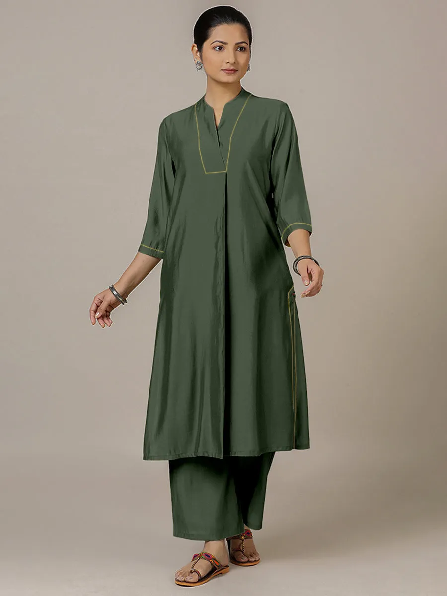 Paakhi x Rozaana | A Line Kurta in Pine Green with Thread Work | Coords or Only Kurta