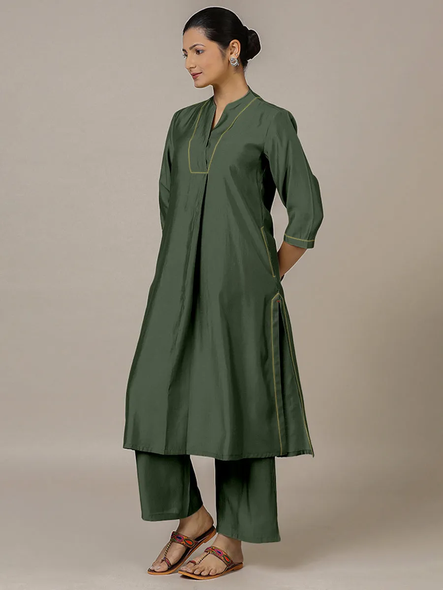 Paakhi x Rozaana | A Line Kurta in Pine Green with Thread Work | Coords or Only Kurta