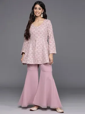 Pink Embellished Georgette Tunic With Sharara