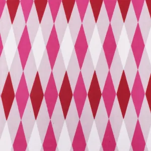 Pink-Red-Multi Diamond Printed Stretch Cotton Twill Sateen Woven Fabric