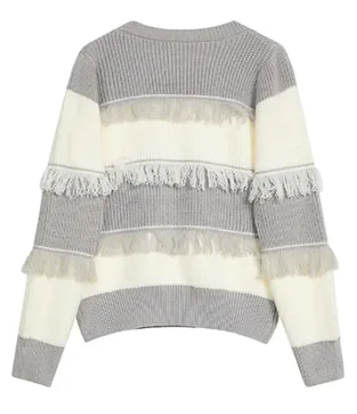 Pre Order:  Fringe Contrast Stripes Knit Sweater