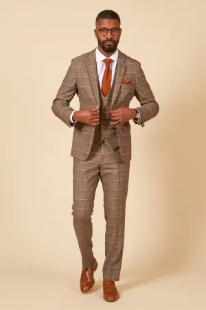 RAY - Tan Check Three Piece Suit