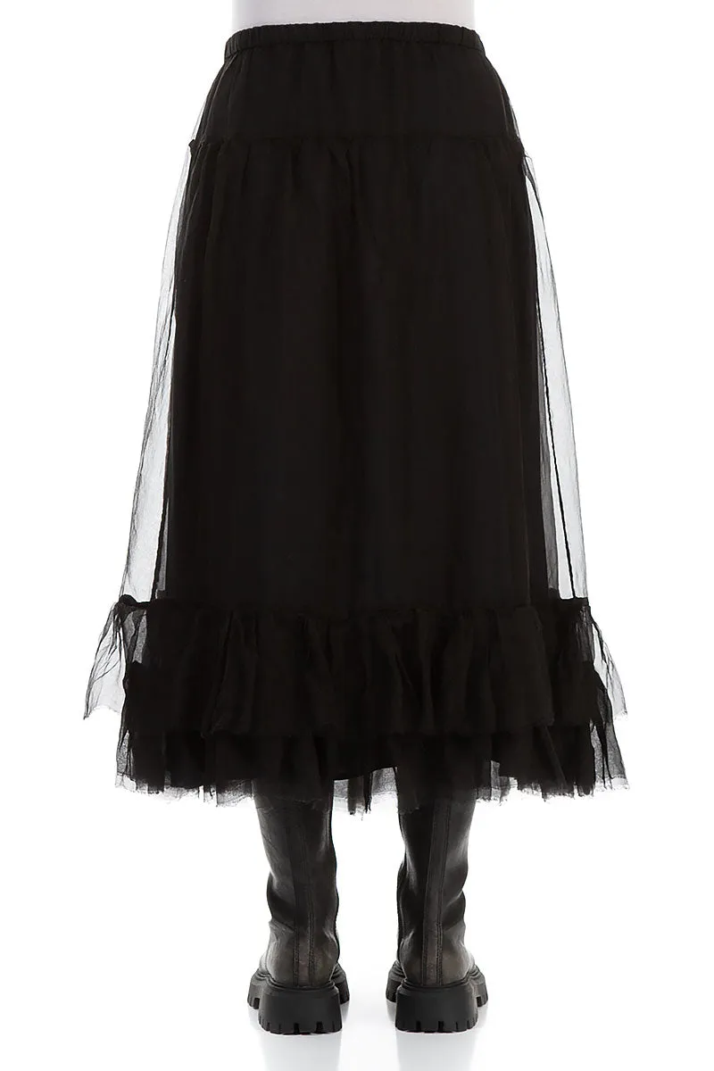 Ruffled Black Silk Chiffon Skirt