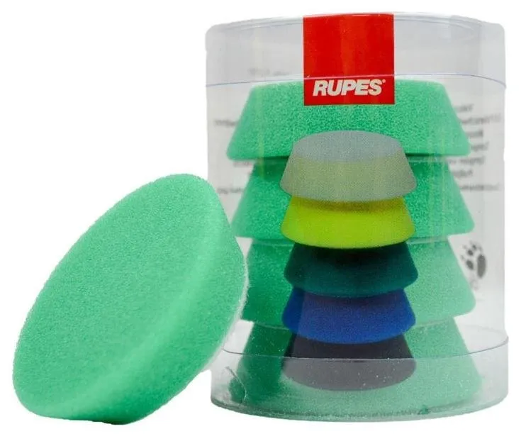 Rupes Bigfoot Nano iBrid Green Medium Polishing Pad 50/70mm Foam Hook On 9.BF70J 4 Pack