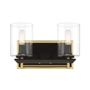 Sable point 12 in. 2 lights Vanity Light Black & Brass Finish