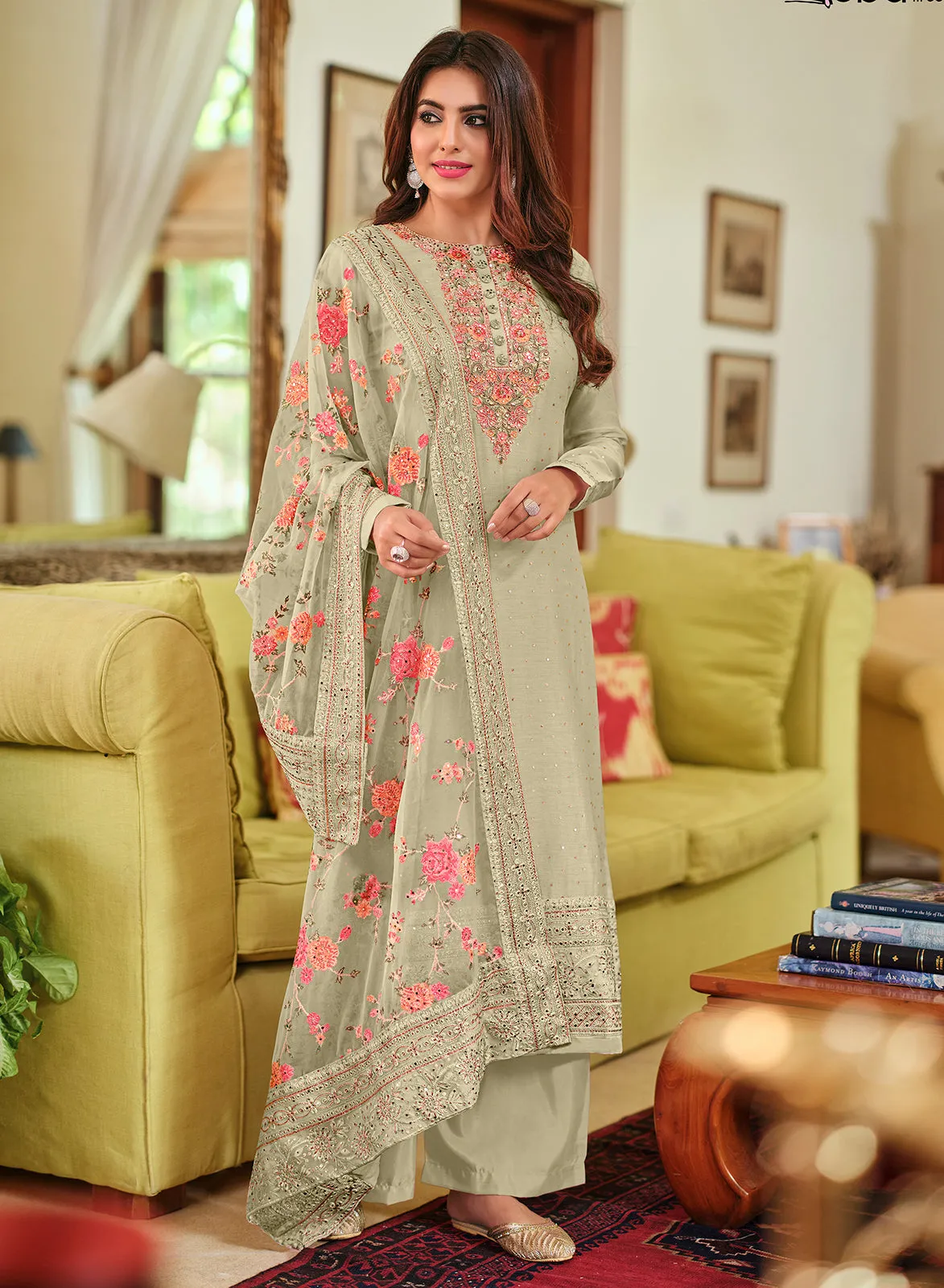 Sage Green Viscose Silk Designer Pakistani Salwar Suit