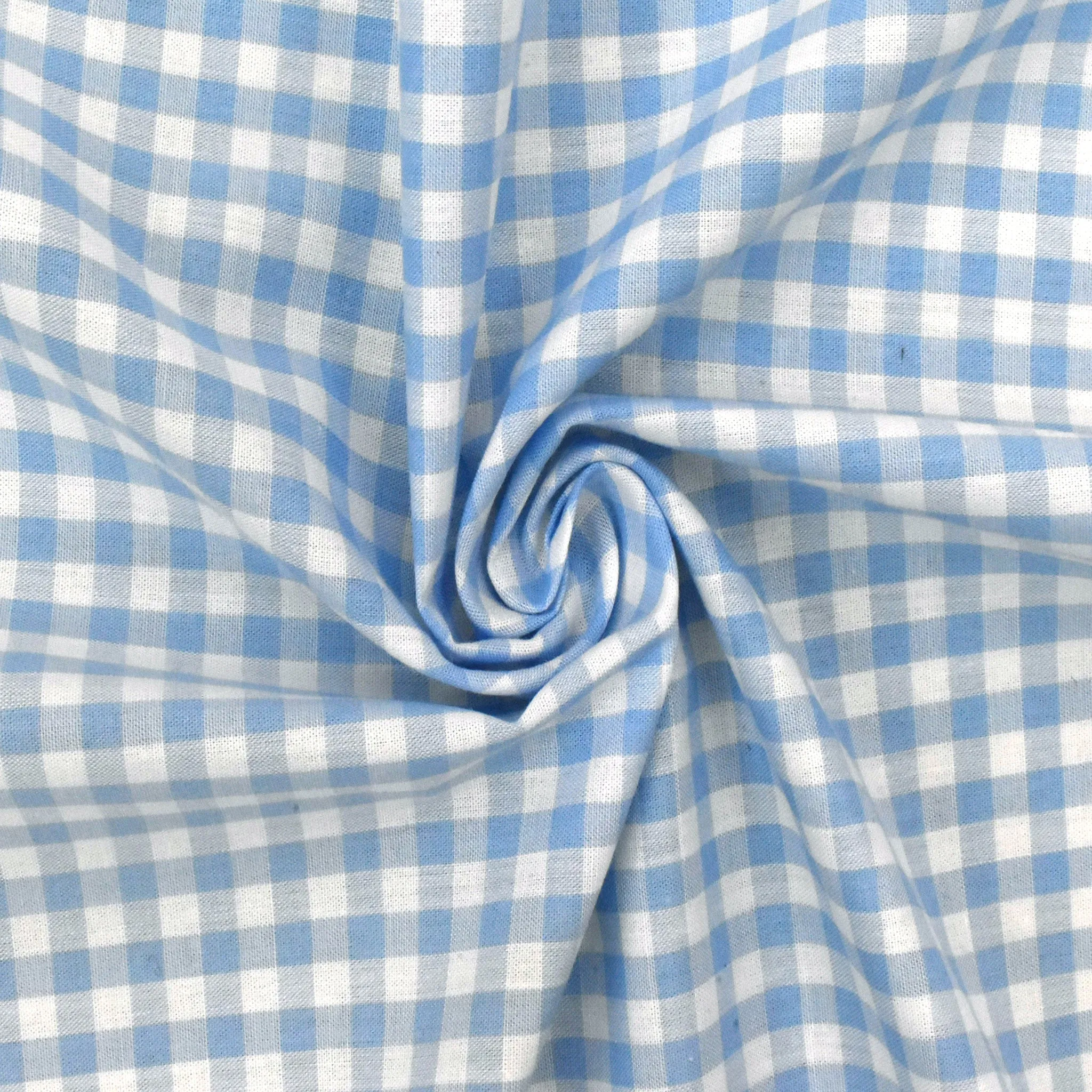 Sky Blue-White Cotton Gingham Batiste Woven Fabric