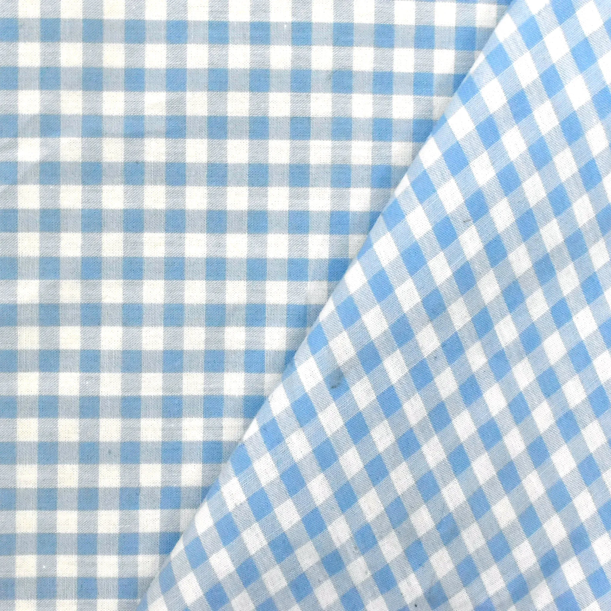 Sky Blue-White Cotton Gingham Batiste Woven Fabric