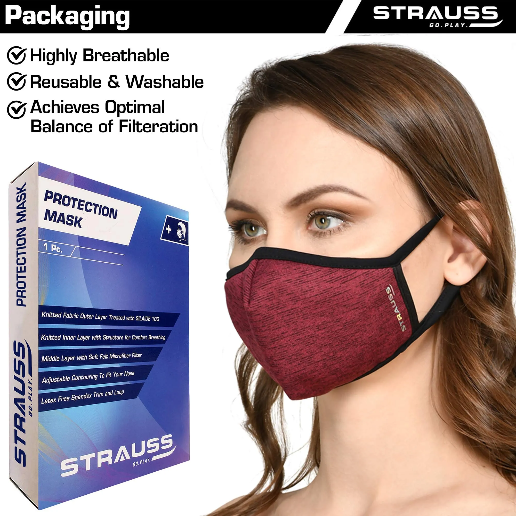 STRAUSS 3D Sponge Seat Cover, Red with Face Protection Mask, Non Vent, Medium, (Red)