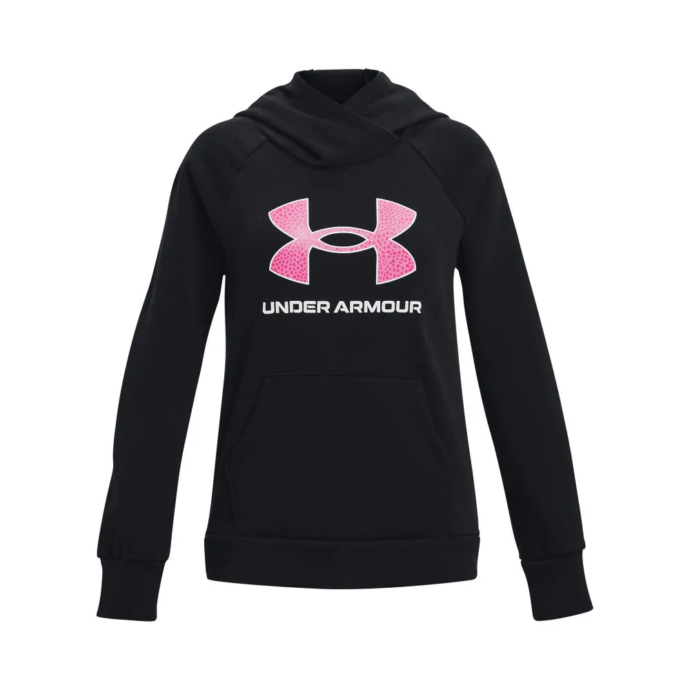 UNDER ARMOUR RIVAL GIRLS FLEECE BLACK/PINK HOODIE