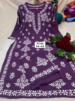 Unique Plum Summer Special Premium Modal Lucknow Chikankari Handwork Kurta Palazzo Set