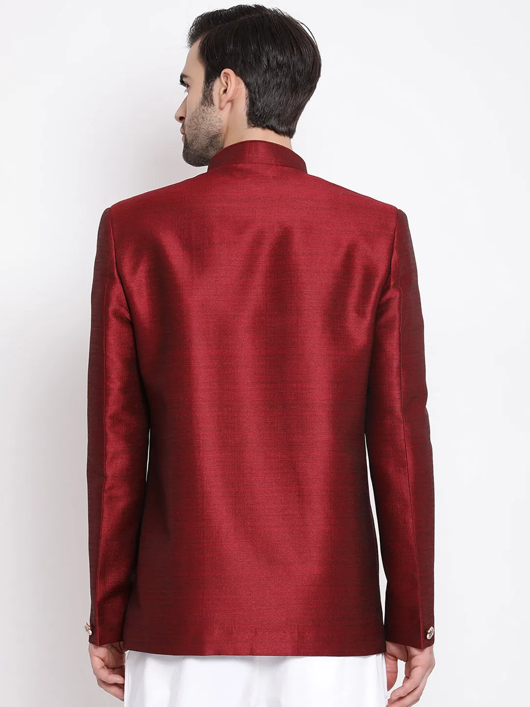 VASTRAMAY Men's Maroon Silk Blend Jodhpuri