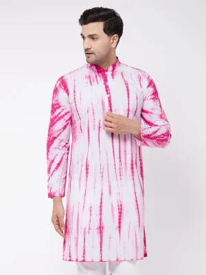 VASTRAMAY Men's Pink and White Tie and Dye Kurta