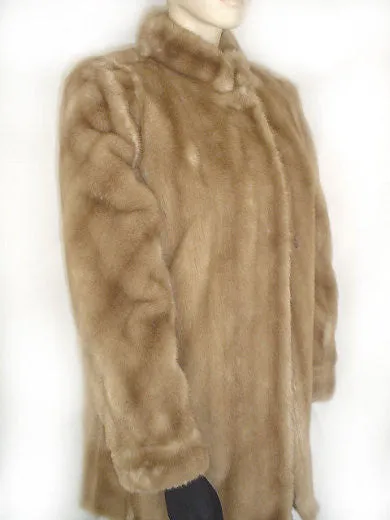 VINTAGE TISSAVEL FROM FRANCE FAUX FUR COAT WITH FAUX LEATHER TRIM