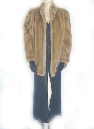 VINTAGE TISSAVEL FROM FRANCE FAUX FUR COAT WITH FAUX LEATHER TRIM