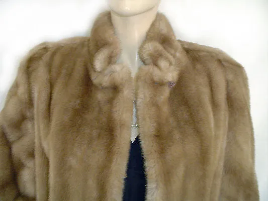 VINTAGE TISSAVEL FROM FRANCE FAUX FUR COAT WITH FAUX LEATHER TRIM