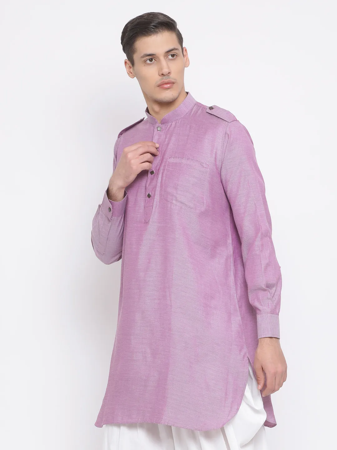 VM BY VASTRAMAY Men's Purple Cotton Blend Kurta