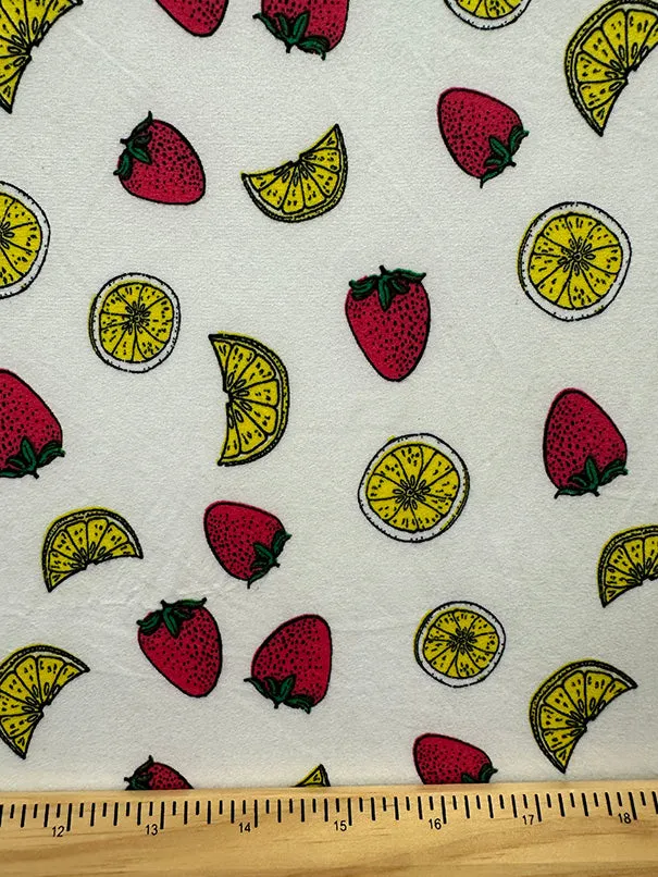 White Fruit Print Double Brushed Jersey Knit Fabric